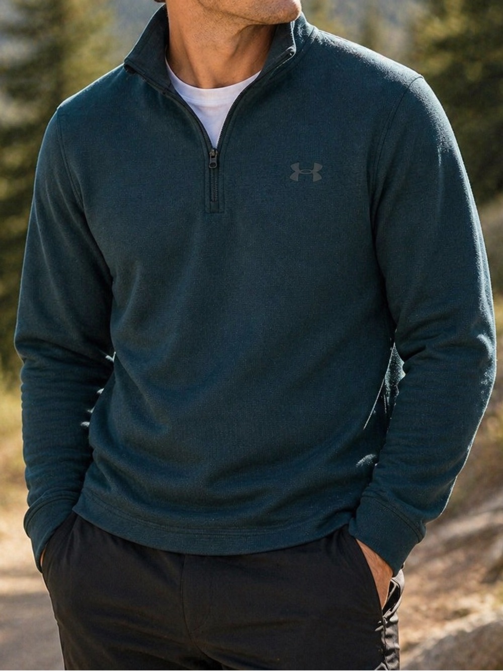 Under Armour ColdGear Quarter Zip Pullover Teal/Blue Fleece Lined Men’s LG